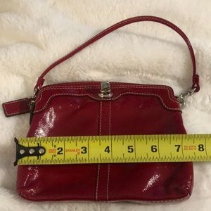 Coach Red Patent w/ White Stitching Turn Lock Chubby Wristlet  Clutch Bag
